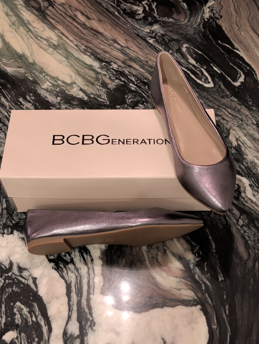BCBGeneration Metallic Leather Pointed-Toe Ballet Flats